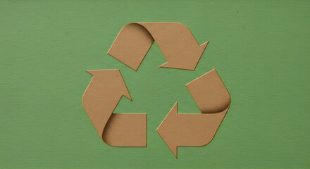 Eco-Friendly Recycling Logo: Brown Cardboard Texture on Vibrant Green. Symbolizing Environmental Responsibility and Renewable Materials