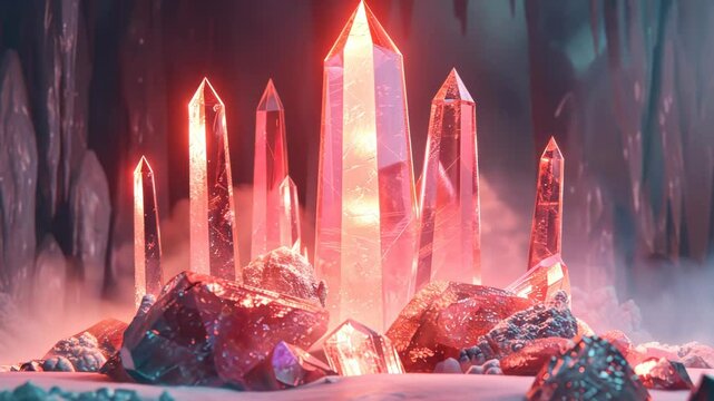 Radiant crystalline formations in a mystical cave