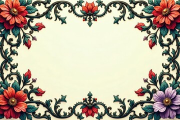 Intricate floral damask, swirling vines & leaves, pattern, decoration, wallpaper