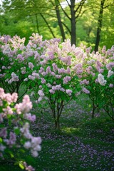 Fototapeta premium a close up of a bush of lila flowers in a field