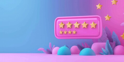 Pop-up notification with review prompt and rating stars Stock photo