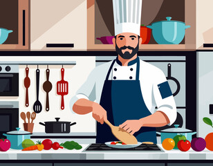 Chef Cooking Fresh Vegetables-Professional Cook in Modern Kitchen-Healthy Meal Prep-Culinary Arts and Delicious Food-Inspiring Recipe Ideas