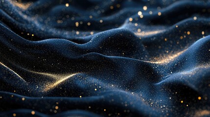 Smooth, flowing waves of navy with scattered gold particles