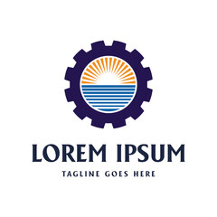 Simple Minimalist Sunset Beach Ocean Sea for Tropical Ship Yacht Travel Tourism Logo