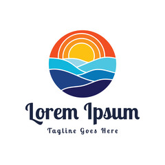 Circular Sunrise Sunset Ocean Sea Wave Logo Design