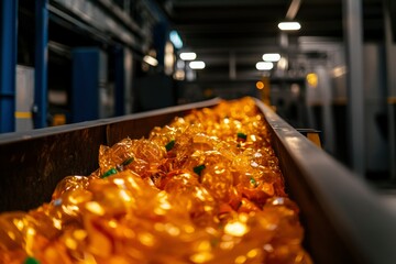 Plastic bottles on conveyor belt