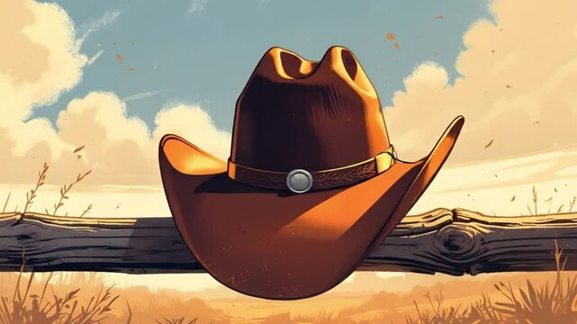 Brown cowboy hat placed on aged wood fence under warm afternoon sunlight