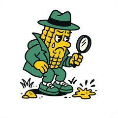 Corn Detective Investigating a Spill vintage illustration
