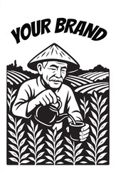 Farmer Pouring Tea in the Fields  for your packaging product