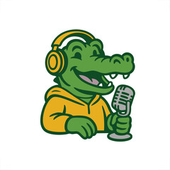Crocodile Podcaster with Headphones