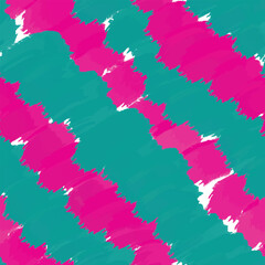 Abstract seamless pattern with hand drawn diagonal lines and spots. Blue, pink stripes.