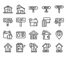 Real estate icons houses rent signs