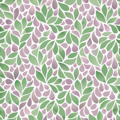 Green and Purple Watercolor Leaf Pattern Seamless Texture