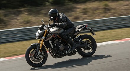 Powerful Motorcycle Dynamic Ride on Race Track Sleek Design