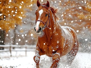 Obraz premium Horse running in snow