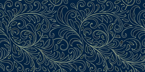 Navy Blue Floral Pattern Seamless Repeat Textile Design