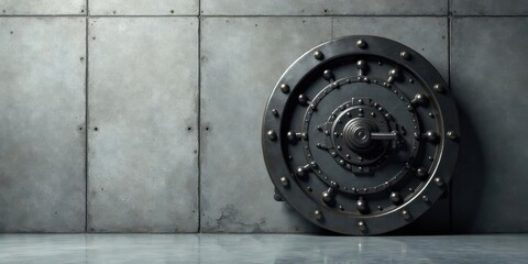 A Sturdy Metal Vault Door Against a Concrete Wall, Symbolizing Security and Protection of Valuable Assets