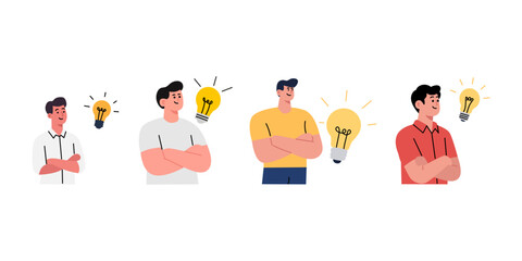 flat illustration of man with light bulb Idea symbolizes inspiration