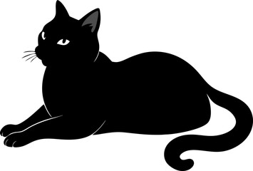 cat Lying on one side, fully stretched
black silhouette vector icon on white or transparent background