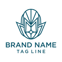 Fototapeta premium A modern and geometric logo featuring an abstract floral or organic shape with intricate line work in teal. Evokes growth, elegance, and a unique aesthetic. Suitable for various creative industries.