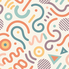 Obraz premium Abstract Seamless Pattern: Colorful Geometric Shapes & Lines