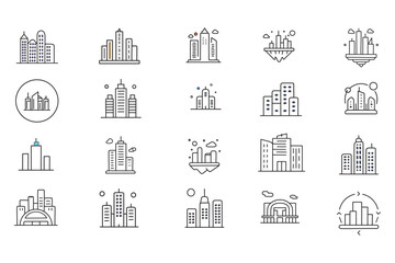 Modern cityscapes Simplified line drawing icons