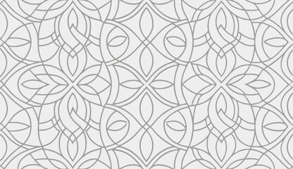 Fototapeta premium Seamless Gray Line Art Pattern, Geometric Floral Design Background