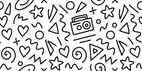90s Retro Boombox & Geometric Pattern Seamless Texture