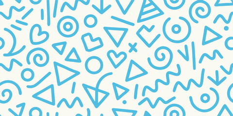 Abstract Seamless Pattern: Blue Geometric Shapes on White Background