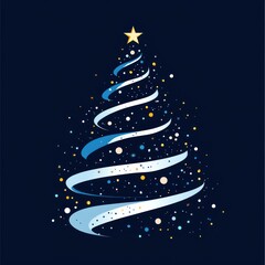 Abstract Swirling Blue Christmas Tree Design with Gold Star and Festive Decorations