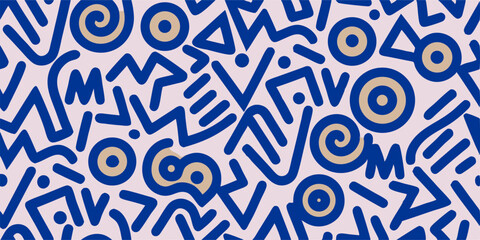 Abstract Blue and Beige Geometric Pattern Seamless Repeat