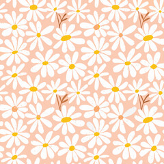 Seamless Daisy Pattern, Pink Background, Floral Print