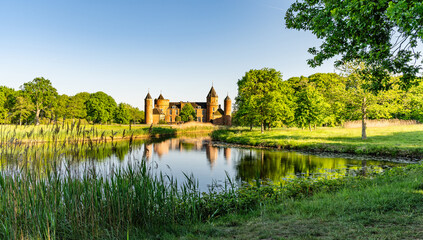 Domburg, Province Zeeland, Netherlands – May 11, 2025 - Westhove Castle, located in the nature reserve de Manteling near Domburg