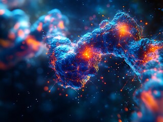 Abstract Representation of Interconnected Cellular Network in Blue and Orange