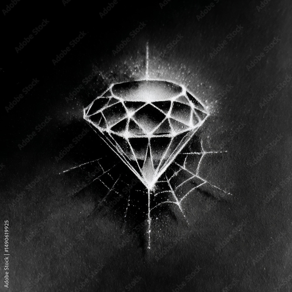 Aufkleber diamond sparkle: a white and black diamond representation on a textured surface, illuminated with a 