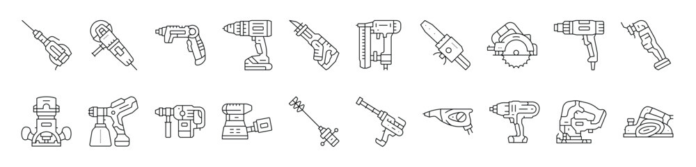 Assorted power tools outlined