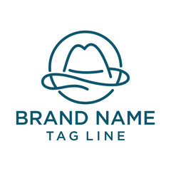A stylish and minimalist logo featuring a line art illustration of a hat enclosed within a circle. Evokes fashion, elegance, and a touch of classic style. Suitable for apparel or lifestyle brands.