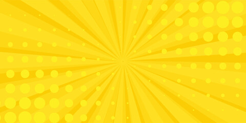 Yellow abstract background with light of sunburst. yellow starburst with halftone. sun ray retro background