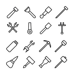 Organized construction tools on white backdrop