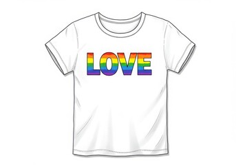 T shirt with love text in rainbow colors