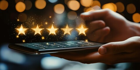 Tablet interface with rating selector and visual indicators Stock photo
