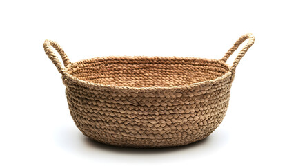 Obraz premium Natural woven basket with handles, showcasing intricate craftsmanship and a minimalist design.