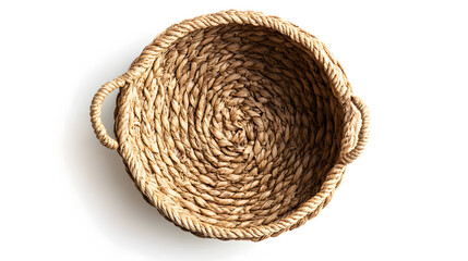 Obraz premium A handcrafted woven basket with intricate patterns and handles, showcasing natural materials and earthy tones.