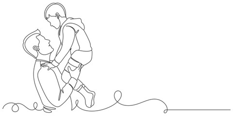 Fathers day line art style vector illustration, father and son line art illustration