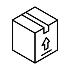 Closed cardboard box with upward arrow symbol. Isometric vector icon. Editable stroke.