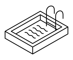 Rectangular pool with waves and ladder viewed from above. Isometric vector icon. Editable stroke.