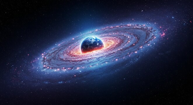 High-orbit satellite perspective of Earth being torn apart, massive swirling vortex replacing the core, data overlays and signal noise on screen, sci-fi HUD elements