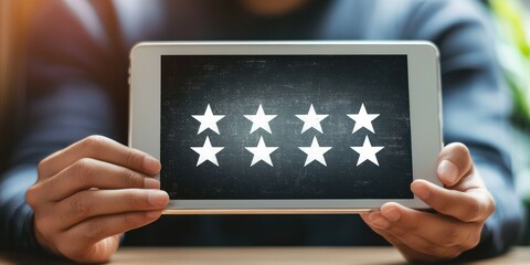 Tablet showing score-based evaluation of service reps Stock photo