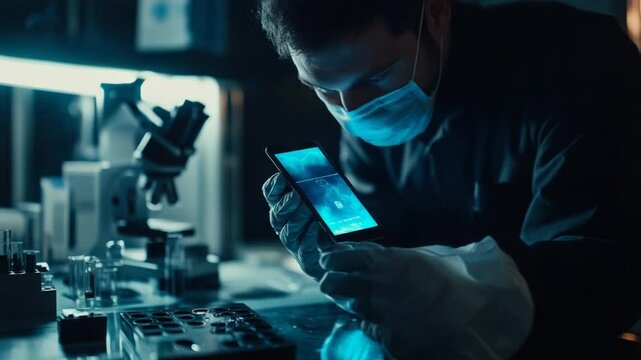 Forensic Scientist Analyzing Mobile Phone