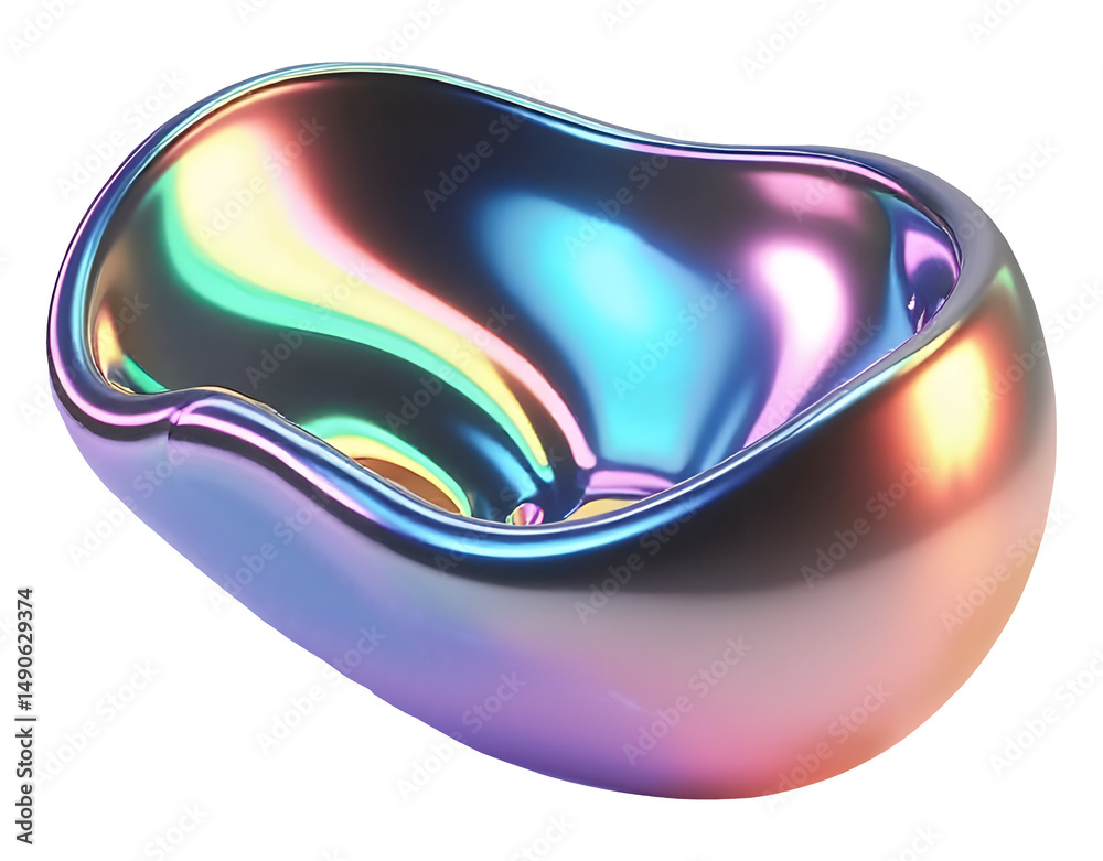 Poster iridescent colorful abstract form with smooth shiny surface and fluid shape